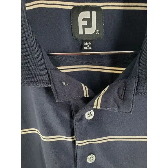 FootJoy FJ Shirt Polo Casual Mens M Medium Golf Polo Navy Blue w/ Striped - Picture 1 of 7